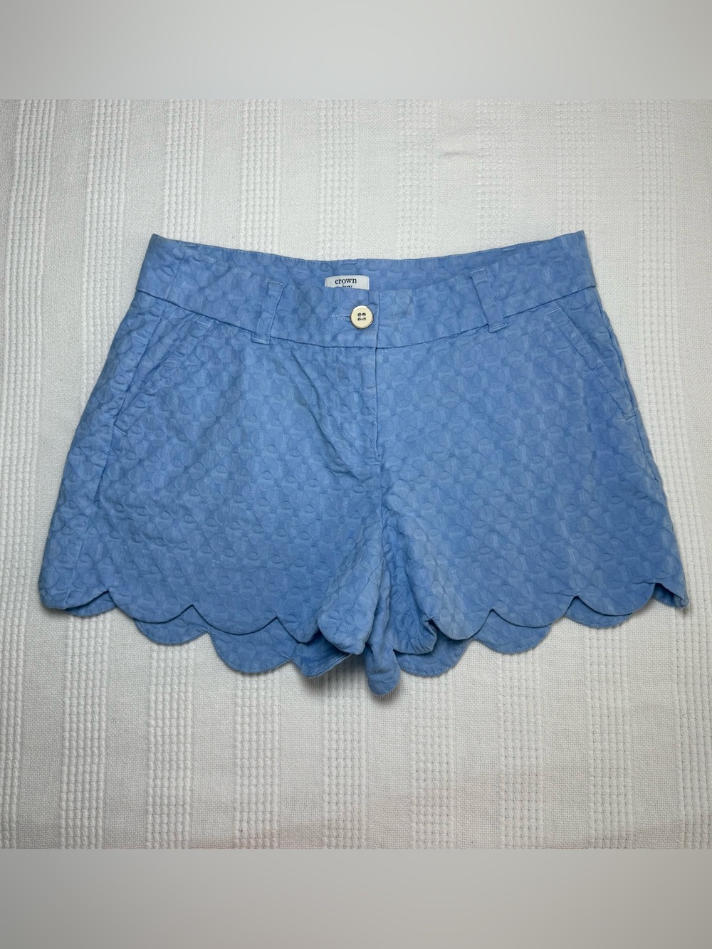 crown & ivy Sky Blue cotton Scallop Hem Shorts